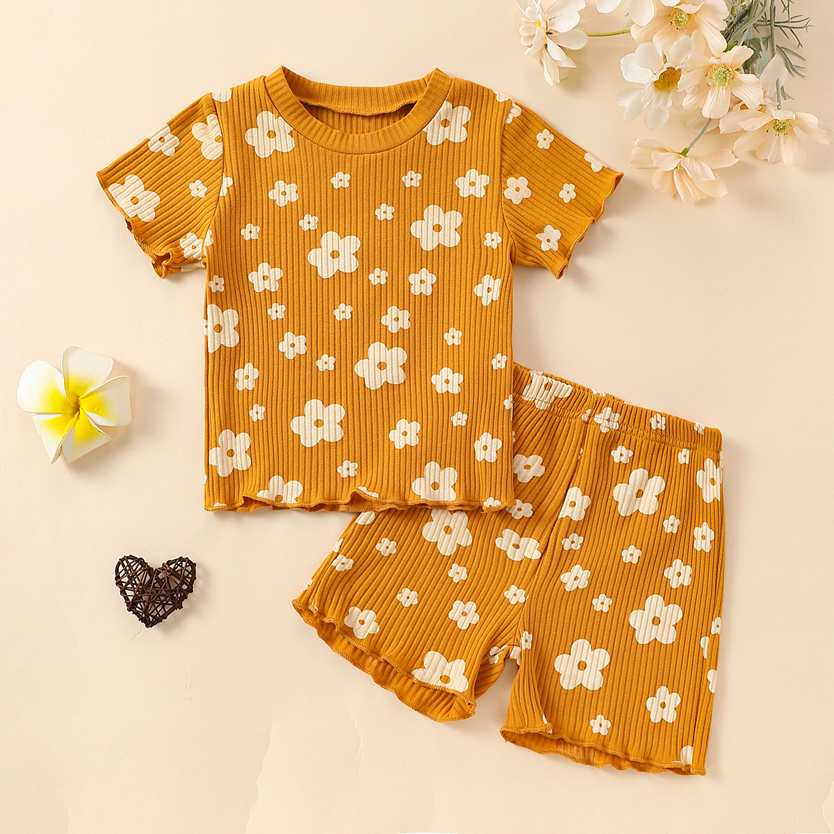 Baby Clothing Neutral - Summer Neutral Baby Toddler Orange Floral